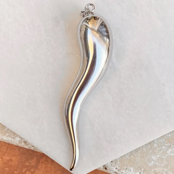 925 Sterling Silver Extra Large Italian Horn Lucky Charm 2.5” inches - Picture 9 of 9